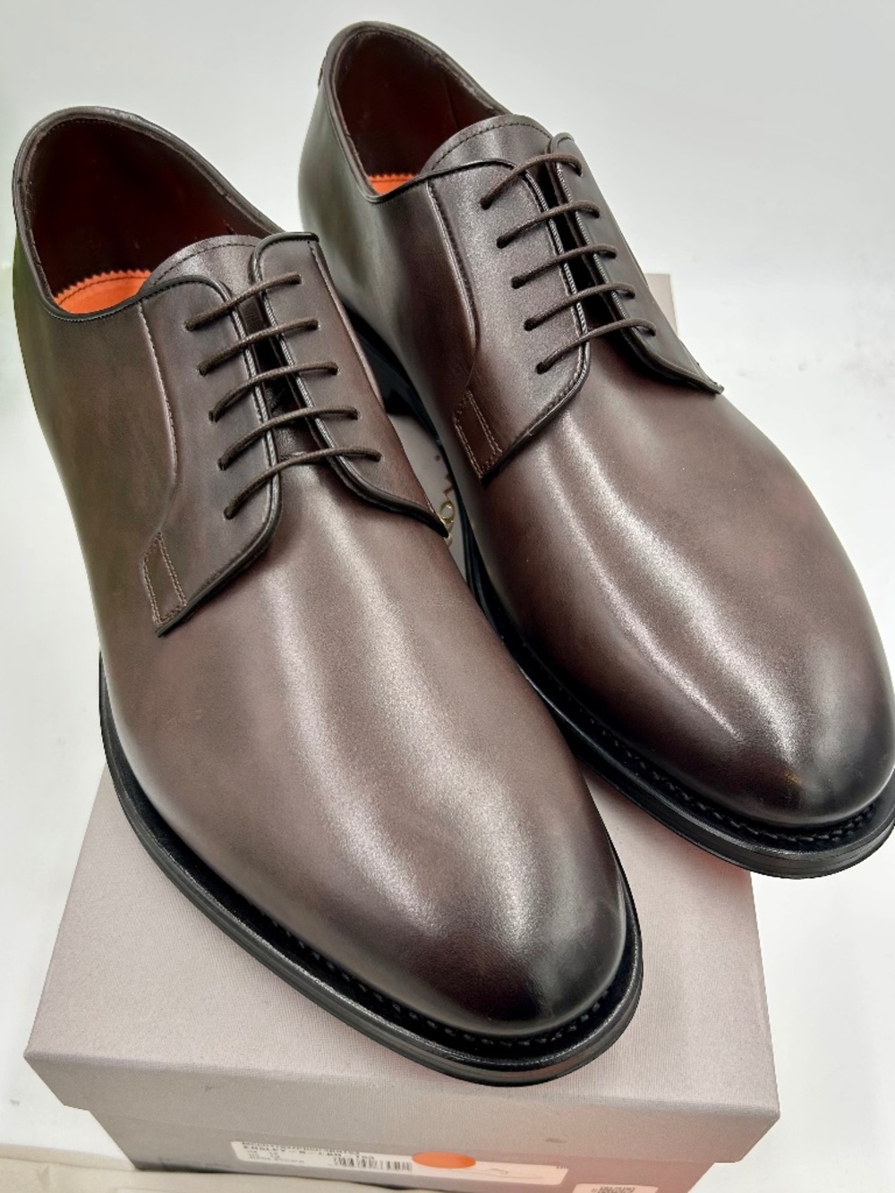 Men Santoni Brown Leather Derby Shoes. Size 13 US. Made in Italy.